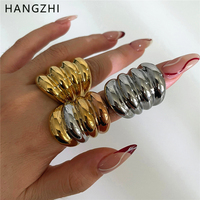 HANGZHI Punk Stainless Steel Four Layers Wide Chunky Curved Ring Irregular Personality Retro Simplicity Geometric Jewelry New