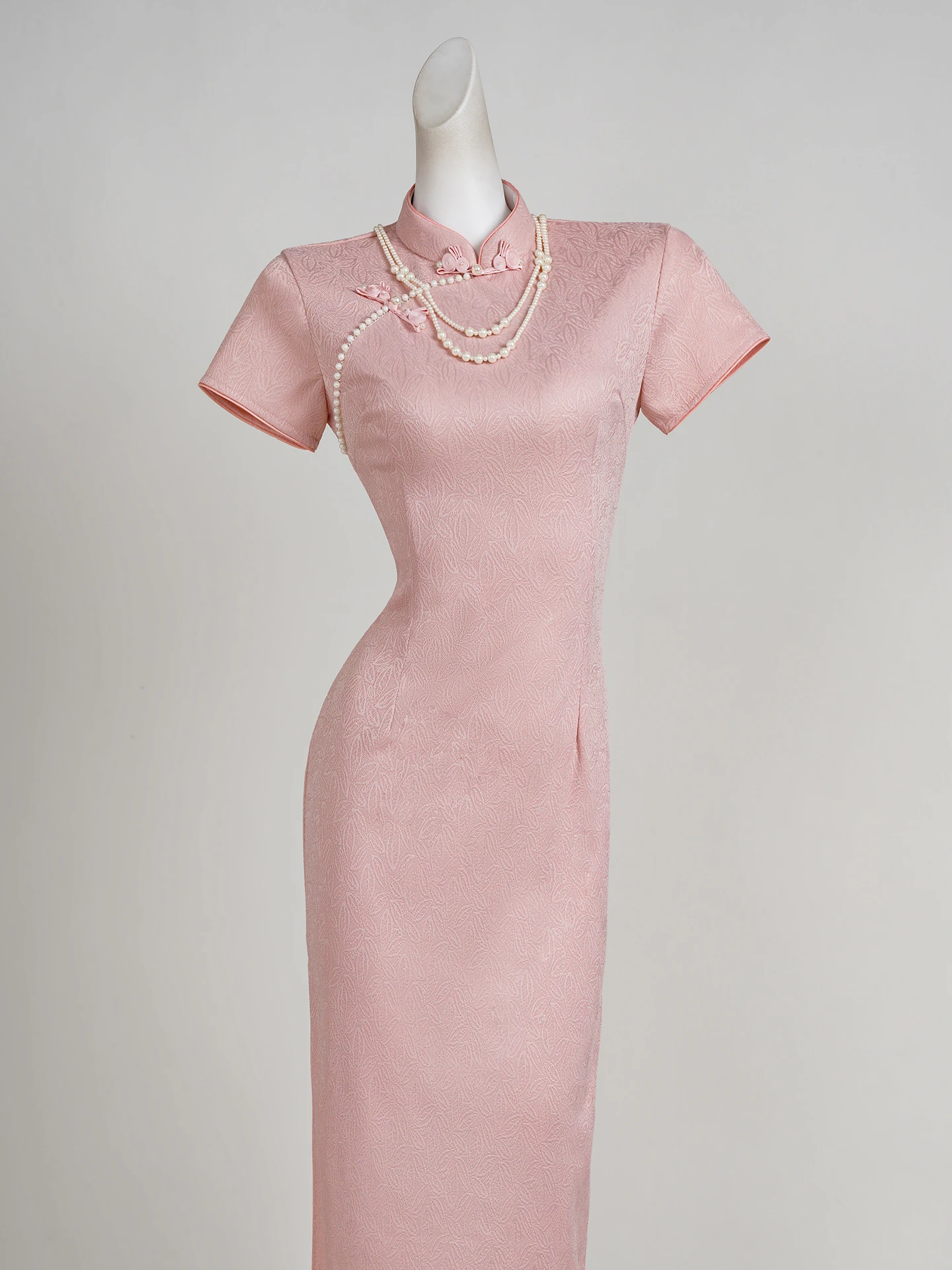 

Pink Engagement Mid-Length Retro Sle Women's Fitting Waist-Cinching Chinese New Sle Daily Wear ort Sve