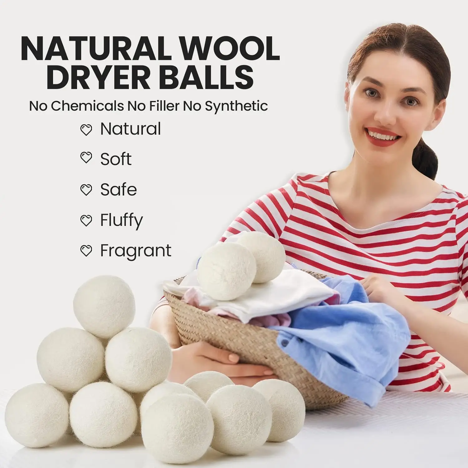 Wool drying ball，pure organic wool，reduces clothing static electricity and wrinkles，reusable natural fabric softener，4 pieces