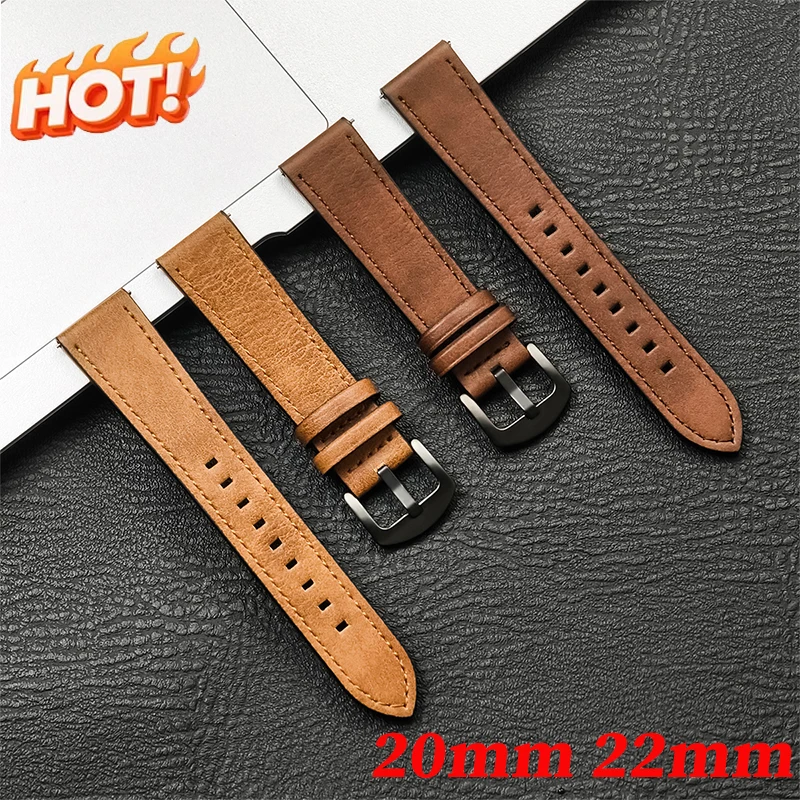 Pulseira de Couro de 20mm 22mm para Samsung Galaxy Watch7 6 5 4 40/44mm 6/4 Classic, Bracelete Substituto para Huawei Watch GT6 5 4Pro