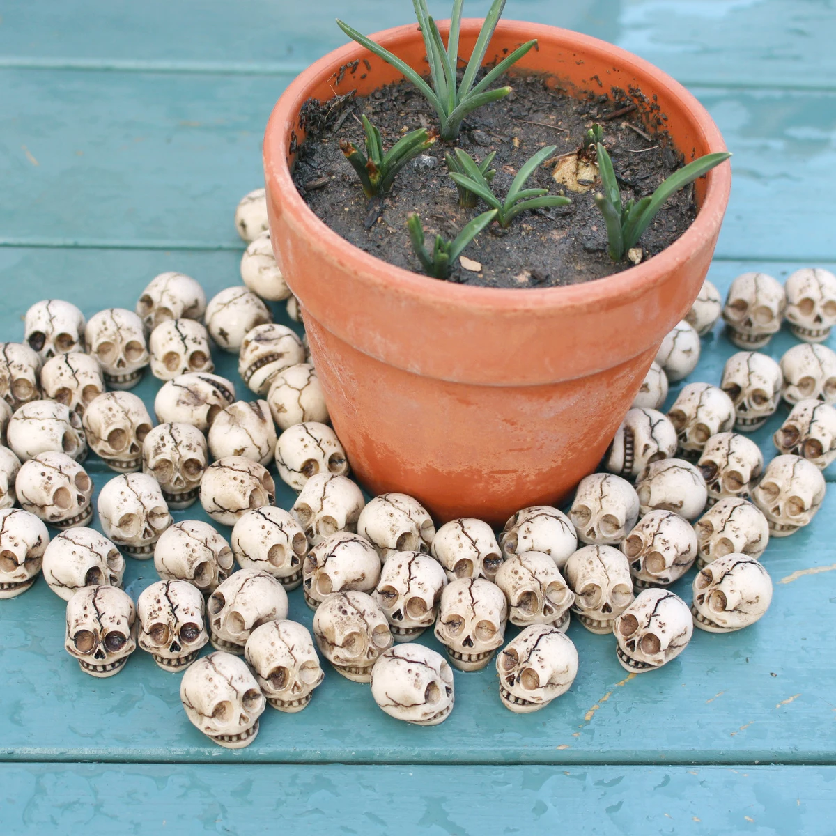Happy face skull statue set of 20 pieces, Halloween resin miniature skull garden pot plant decoration, miniature ghost head stat