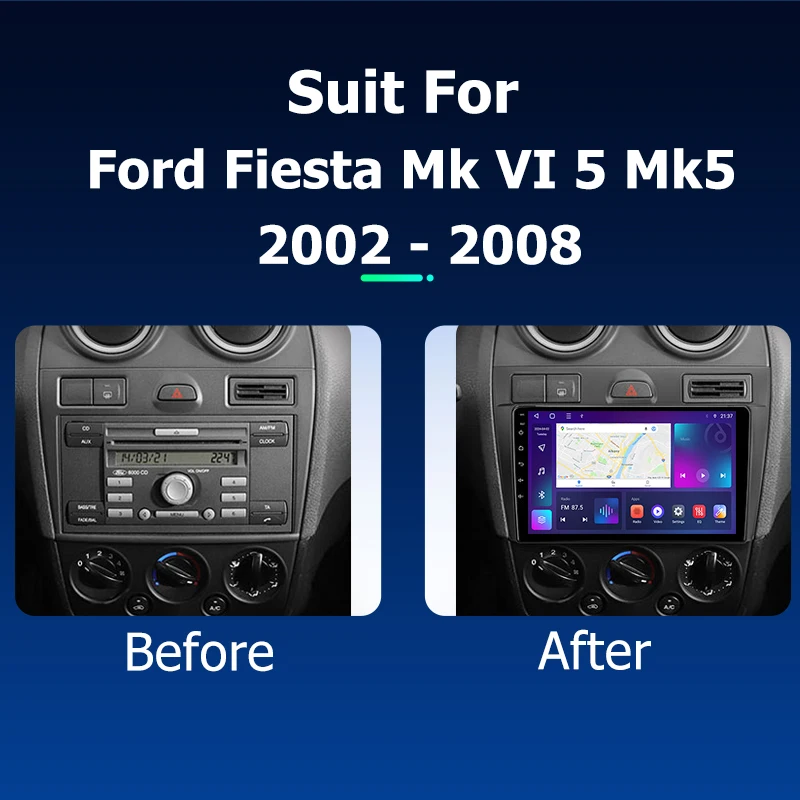 9'' Android 12.0 Car Radio for Ford Fiesta Mk VI 5 Mk5 2002 - 2008 GPS Navigation Multimedia Player Carplay Stereo