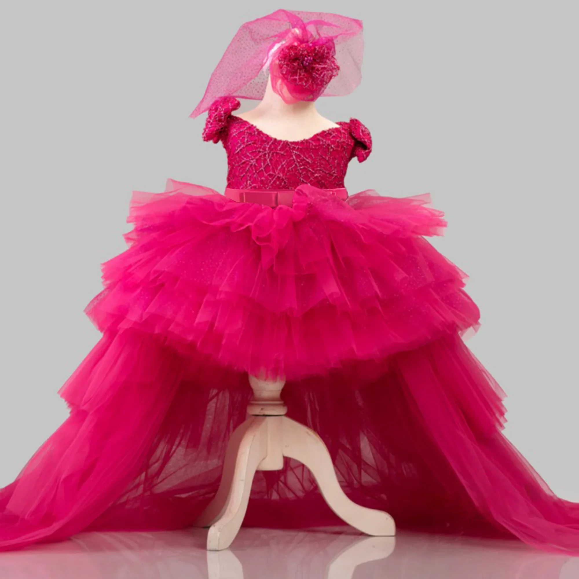 Barbie Pink Girls Party Dress for Baby Tulle 1st Birthday Bow Baptism Prom Gown Elegant Wedding Princess Dress Christmas Costume