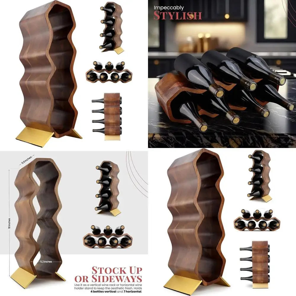 Acacia 2-Tier 7-Bottle Wine Rack for Home Bar, Kitchen, and Cellar Storage