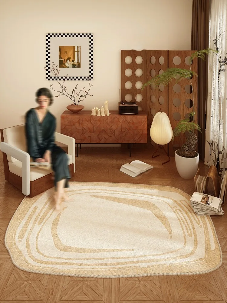 Irregular Living Room Large Area Carpets French Style Bedroom Decoration Carpet Cream Study Rug Easy Care Non-slip Balcony Rugs