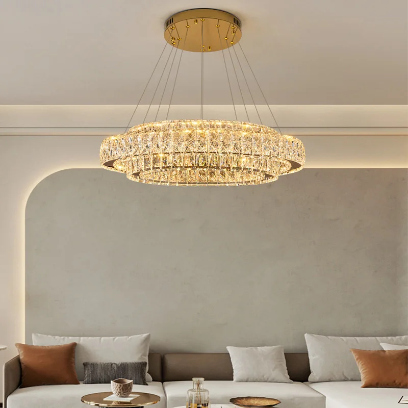 

Modern Luxury LED Crystal Chandelier Gold Ring Pendant Light for Living Dining Room Villa Bar Home Lighting Hanging Ceiling Lamp