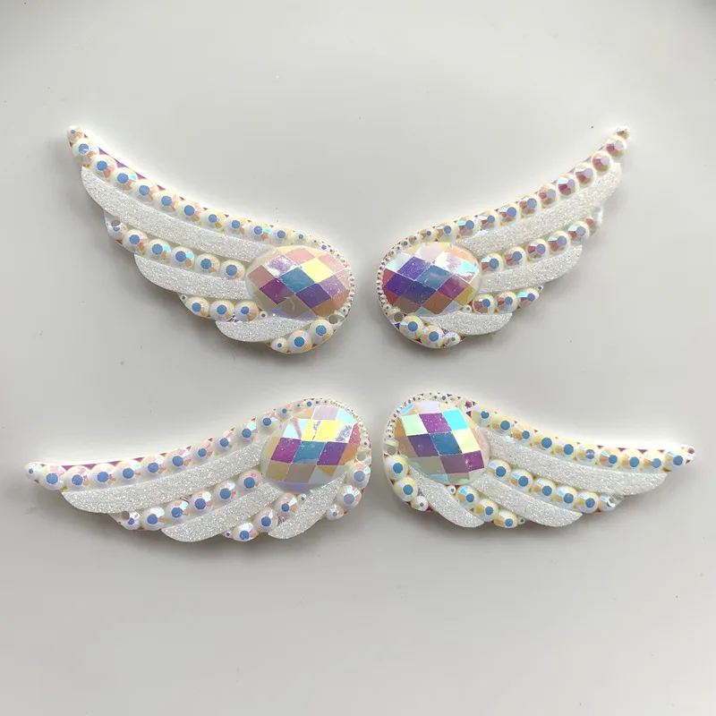 6 ชิ้น (เป็นคู่) คริสตัล AB แบบ 2 รู ขนาด 20*54 มม. คริสตัลเรซิ่นรูปปีกนางฟ้าแบบหลังแบน สำหรับตกแต่งชุดแต่งงาน DIY -HE85