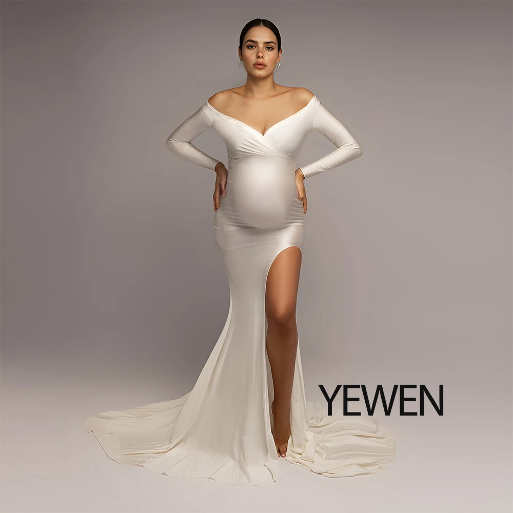 

Элегантные платья русалки для беременных для фотосессии с длинными рукавами и 3D цветами ручной работы Платье для беременных женщин для фотосессии