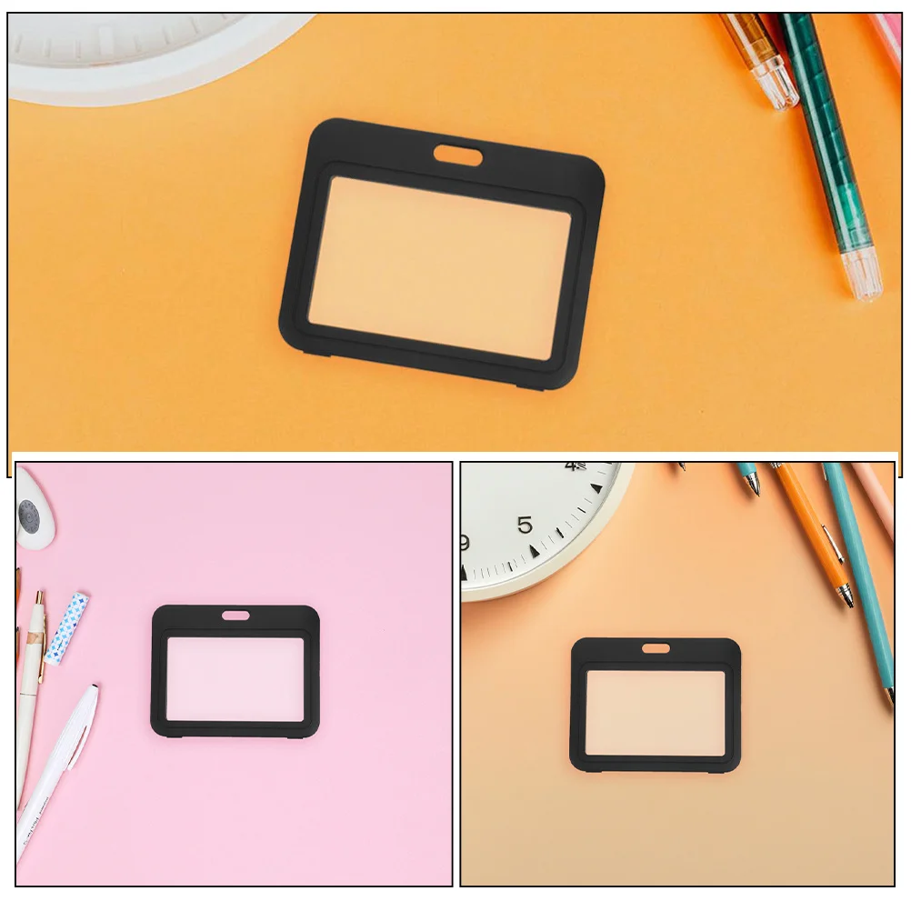 5Pcs Transparent Black Id Card Holder Double Sided Flip Cover Plastic Sleeve Badge Protector Office School Event
