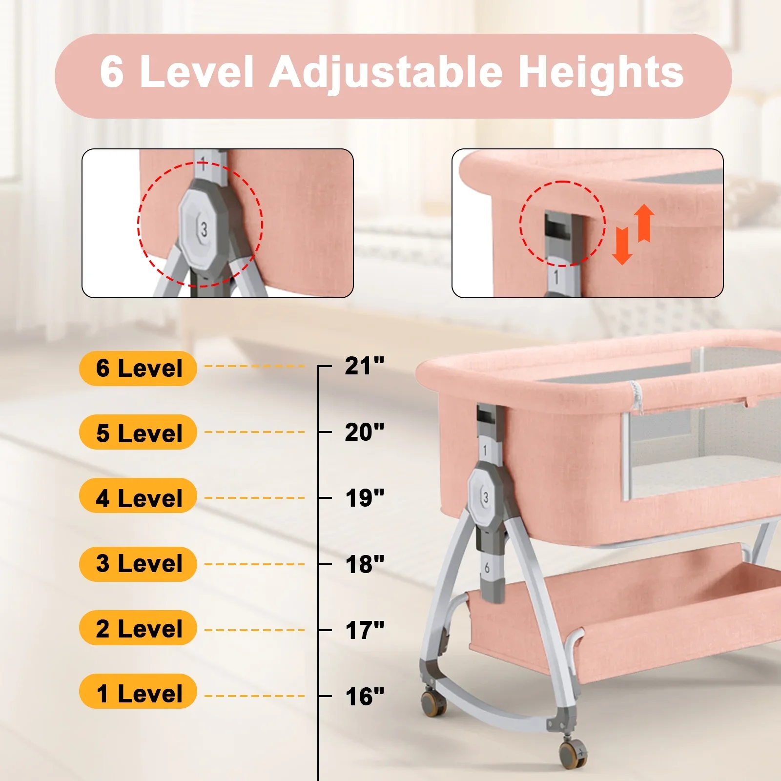 Foldable Adjustable Baby Bassinet 6