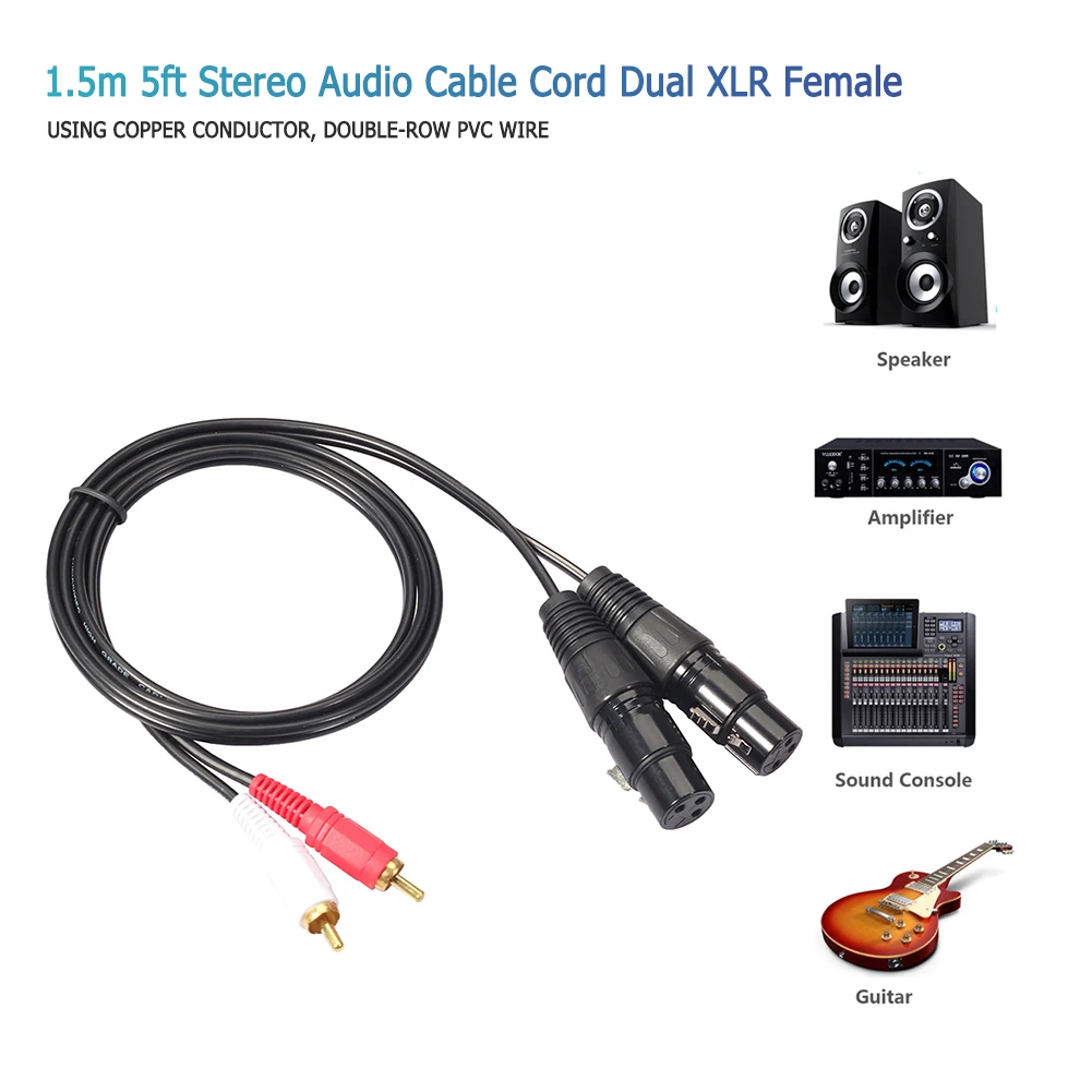 سلك كابل صوت HIFI 2 RCA إلى Dual XLR لتسجيل خلاط مضخم الصوت للميكروفون #5