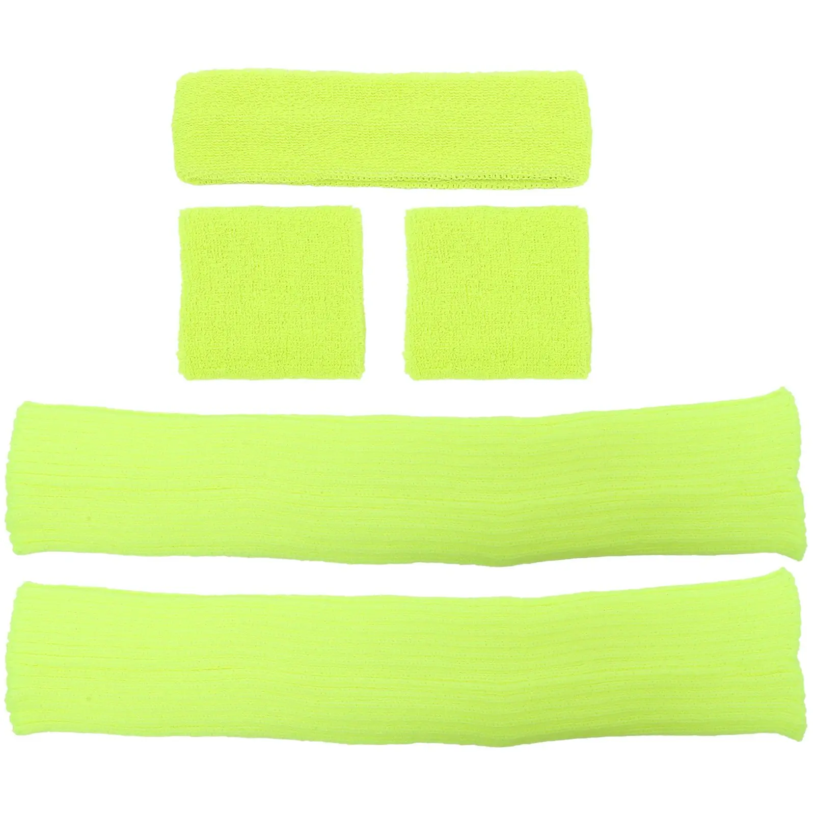 

1 set Fluorescent Yellow Sweatbands Set Elastic Knit Gym Yoga Running Sports Headband Wristbands Leg Warmers Polyester