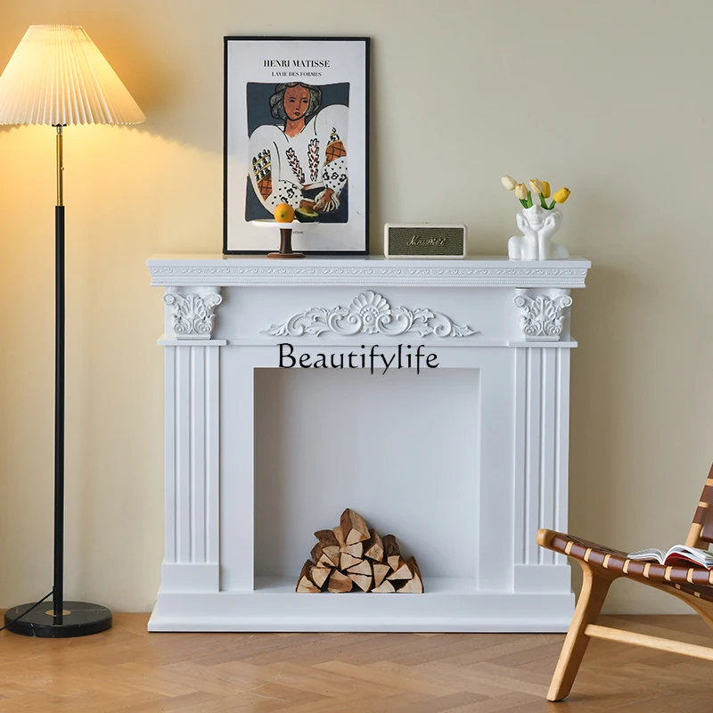 

European fireplace decoration cabinet retro solid wood homestay carving old decoration