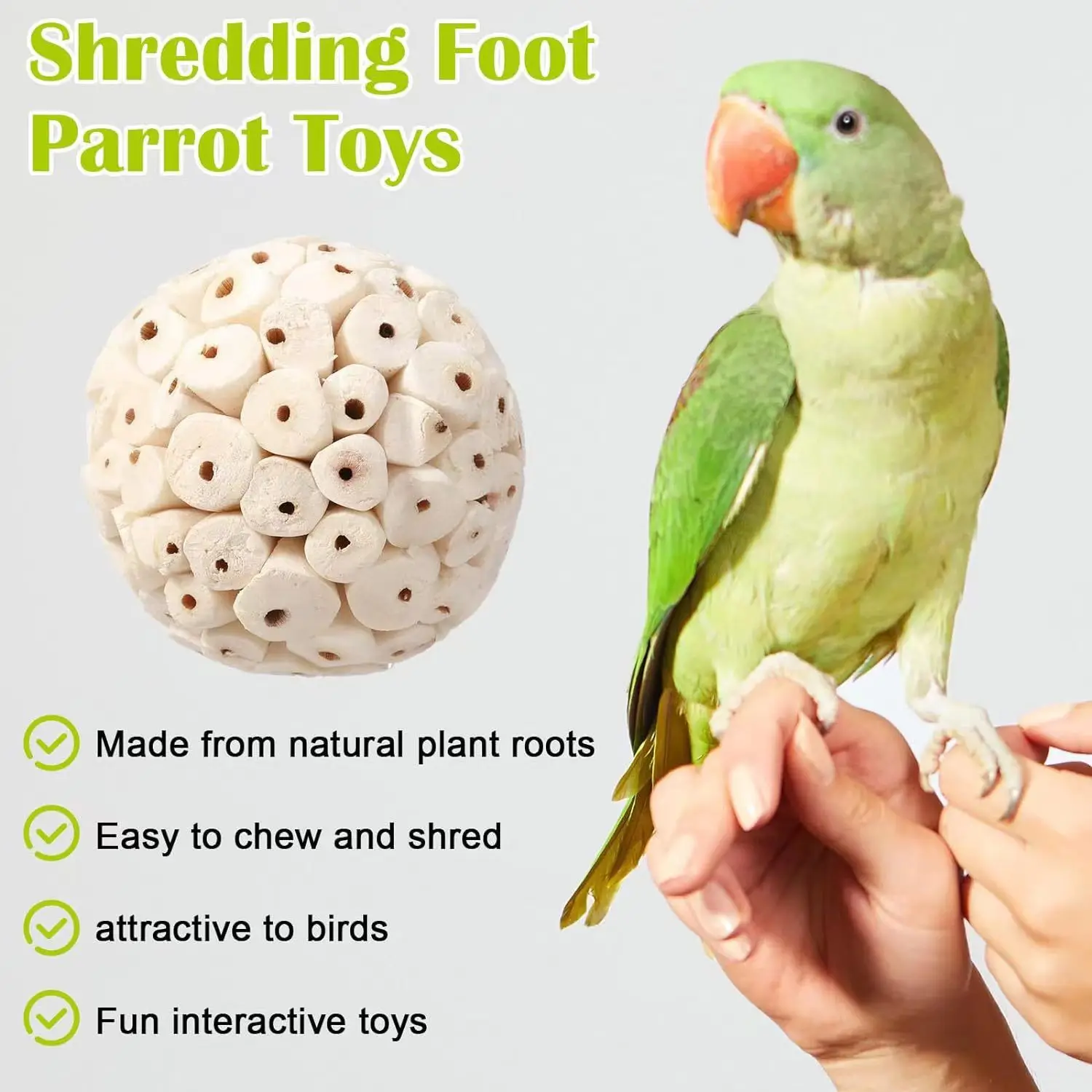 Natural Grass Ball Bird Chew Toy, Parrot Foraging Gnaw Toy to Relieve Boredom & Stress, Stimulate Mental Intelligence view 2