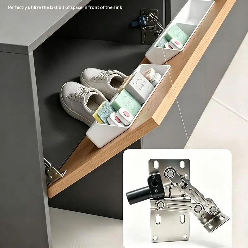 1Pair 45 Degree Flip Down Door Hinges: Soft Close Buffer Durable Steel Cabinets Wardrobes