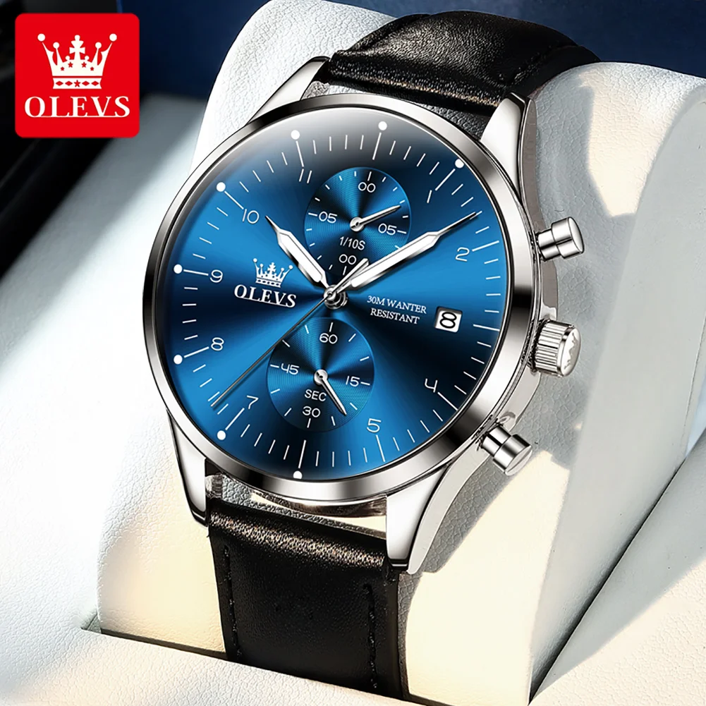 

OLEVS Brand Fashion Multifunctional Chronograph Quartz Watch for Men Luxury Leather Strap Waterproof Luminous Men Wristwatches