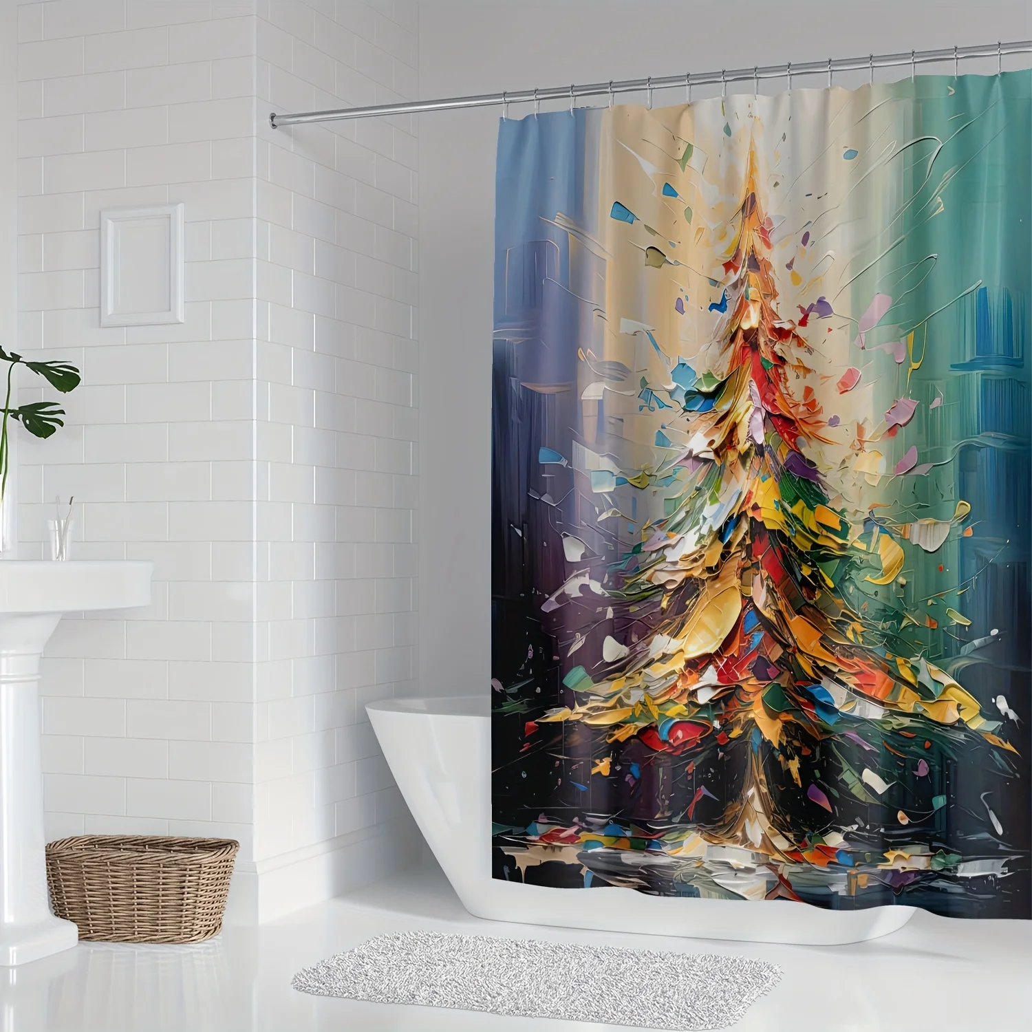 

Яркая абстрактная елка, водонепроницаемая, устойчивая к плесени занавеска для душа - красочный художественный дизайн для современного декора ванной комнаты