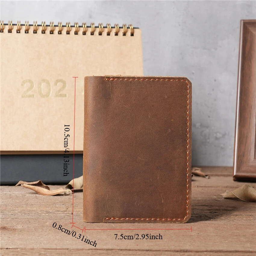 Retro Mens Credit Card Holder Handmade Short Ultra Thin Slim Crazy Horse Leather Durable Small Wallet