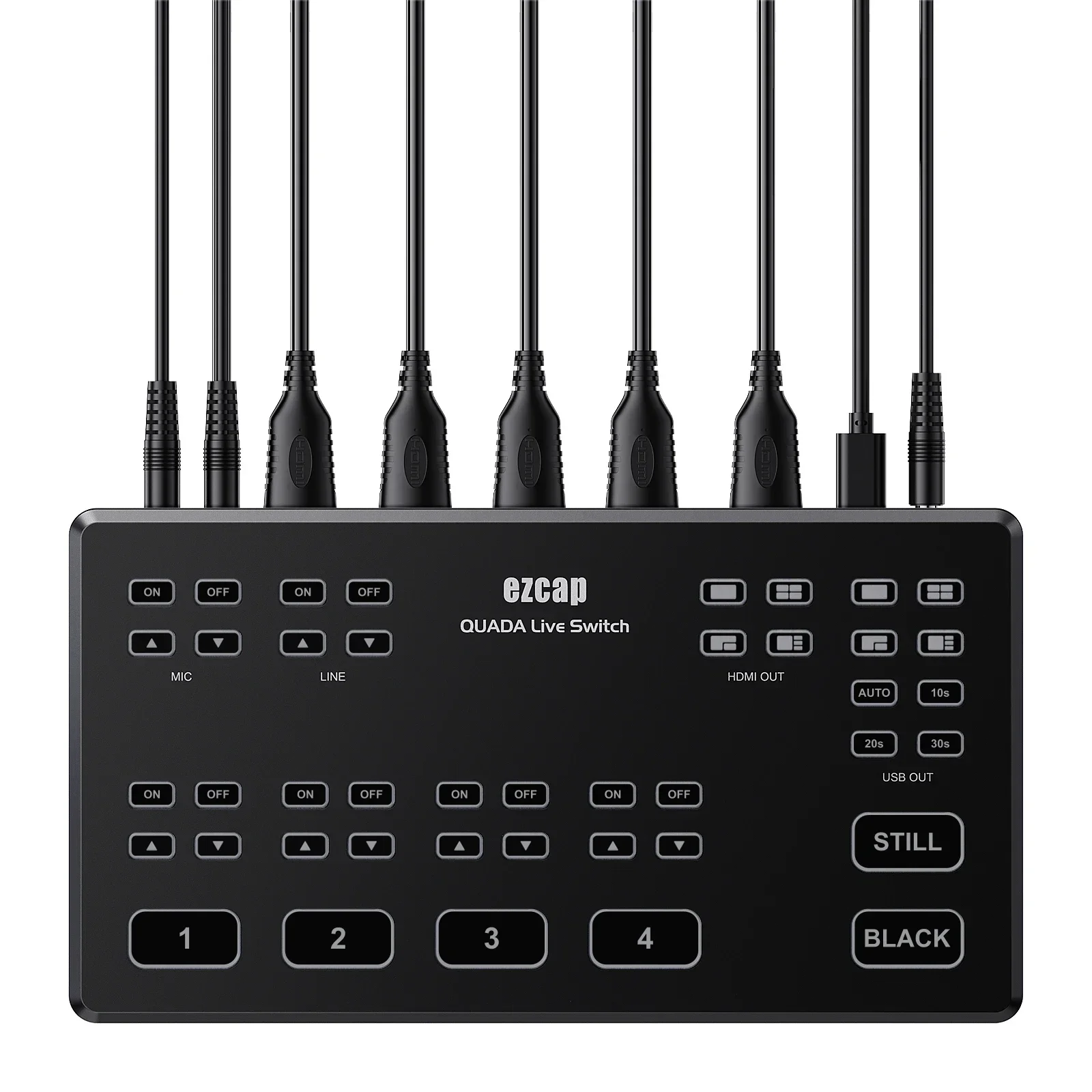 

Ezcap328 Quada Live Switcher 4 Channel HDMI Multi Camera Video Capture Card Live Streaming Broadcast Recording 1080p60 Mic Input