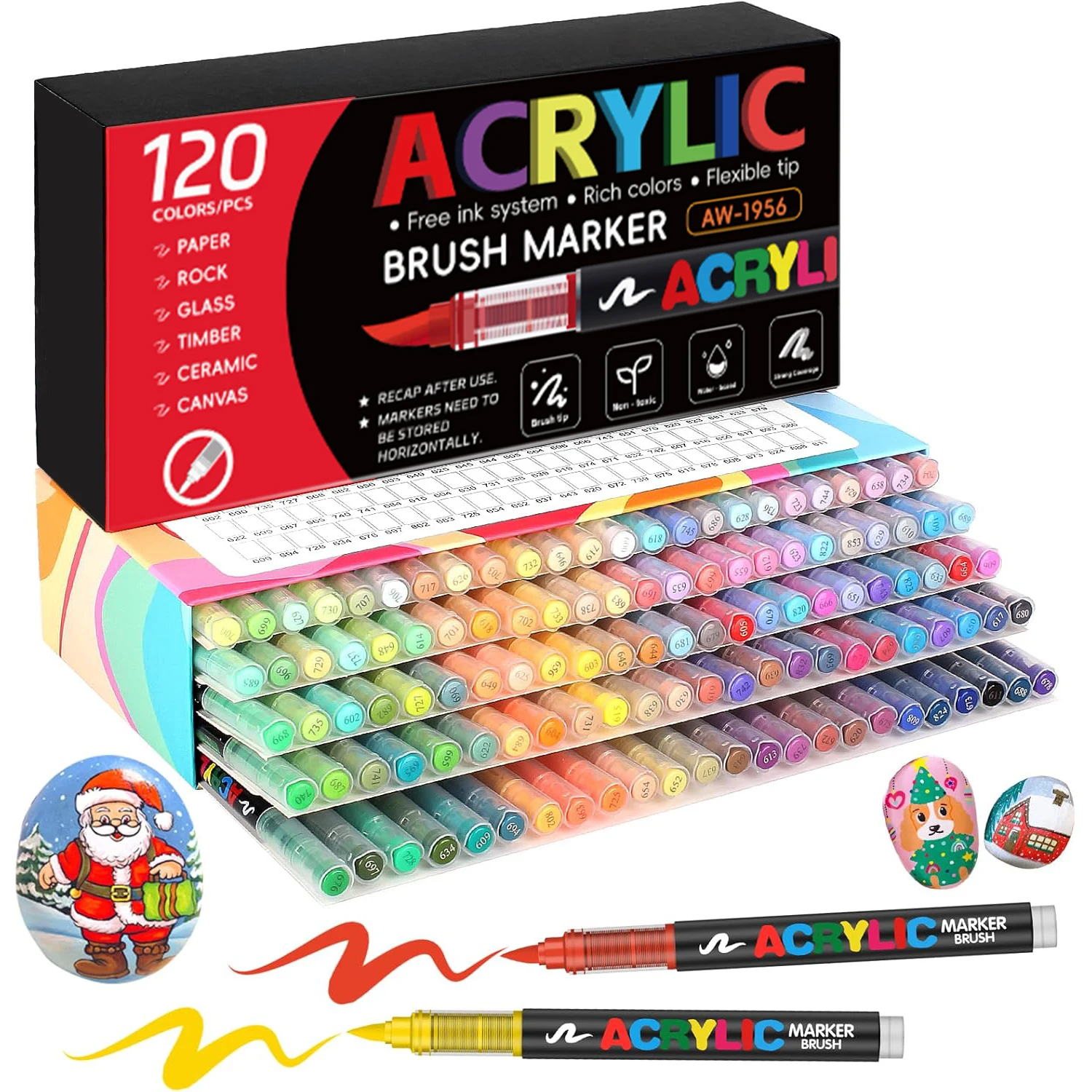12-366 kleuren acrylverfmarker Waterdichte acrylborstelmarker Professionele acrylmarker Set DIY-kleurkunstbenodigdheden