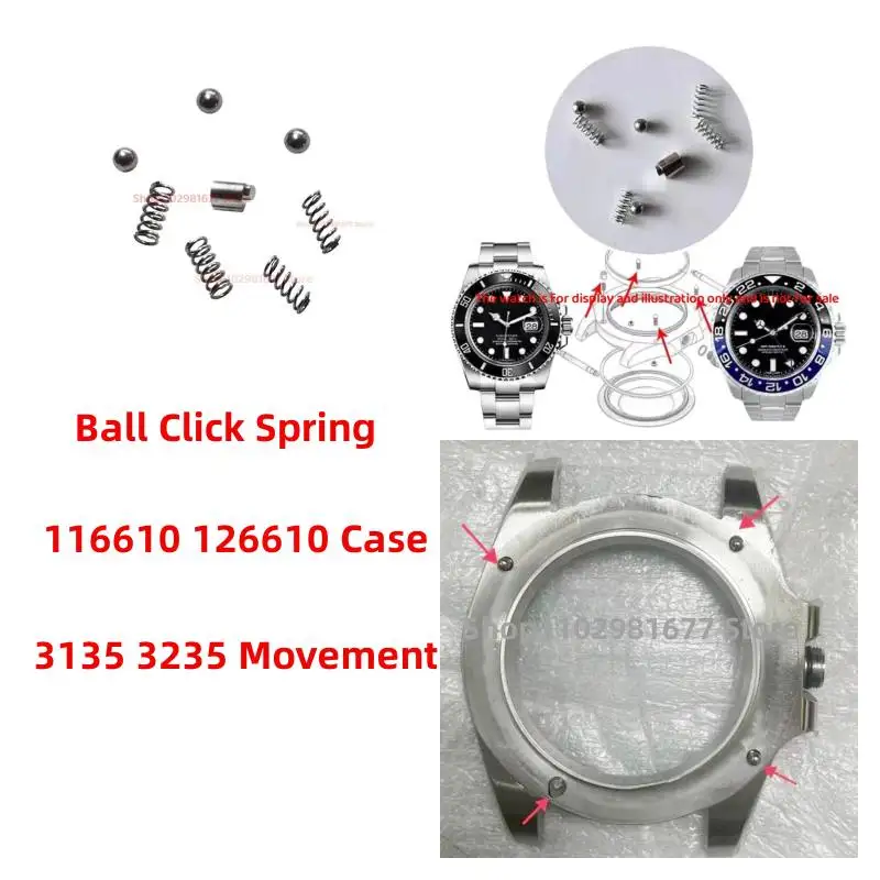 3135 Watch Accessories Stainless Steel Ball Click Spring Fit For RLX SUB 116610 126610 Watch Case 3135 3235 Movement