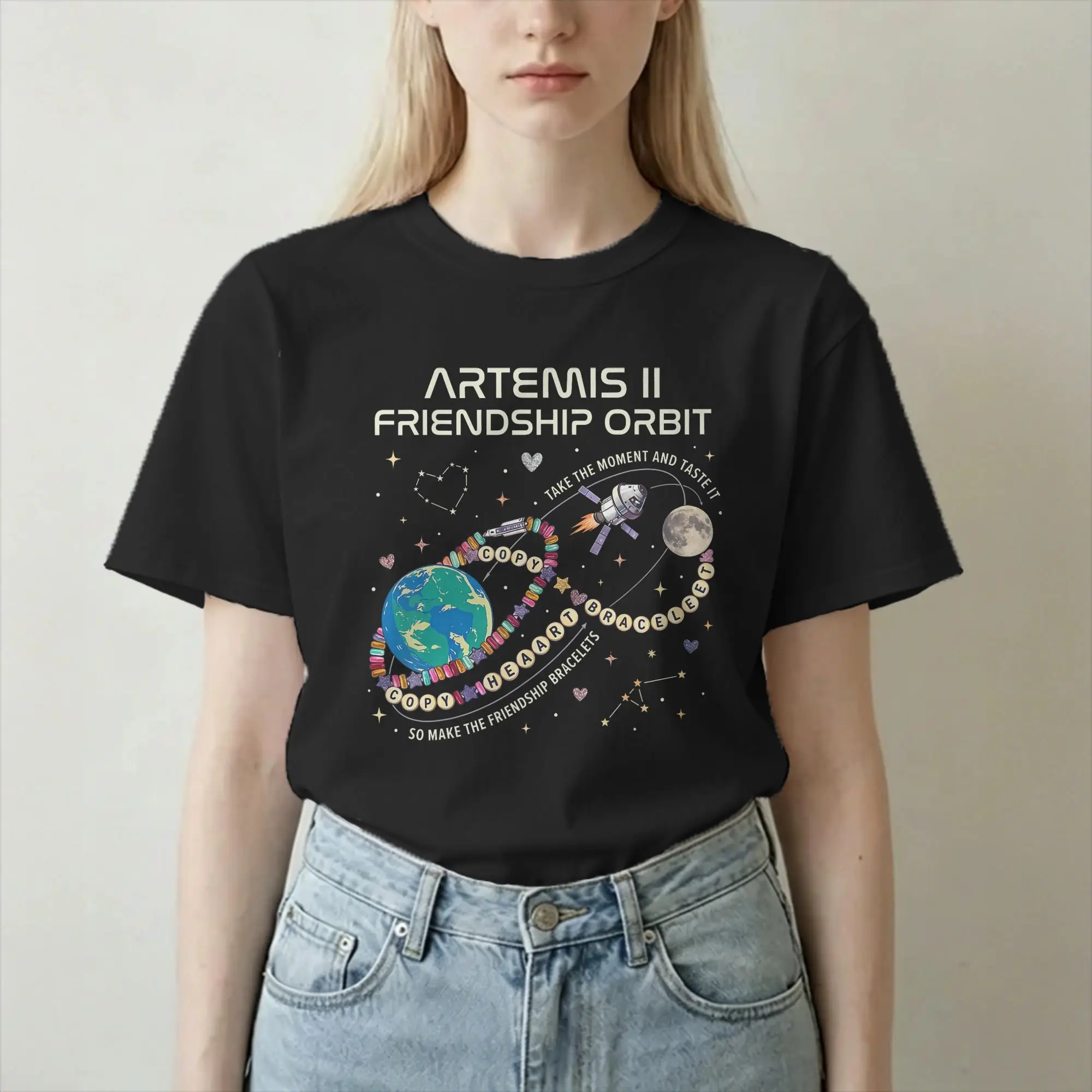 Men Women Artemis II Friendship Orbit Heart Copy Moon Joy T Shirt  100% Cotton Clothes Vintage Short Sleeve Tees Gift T-Shirts