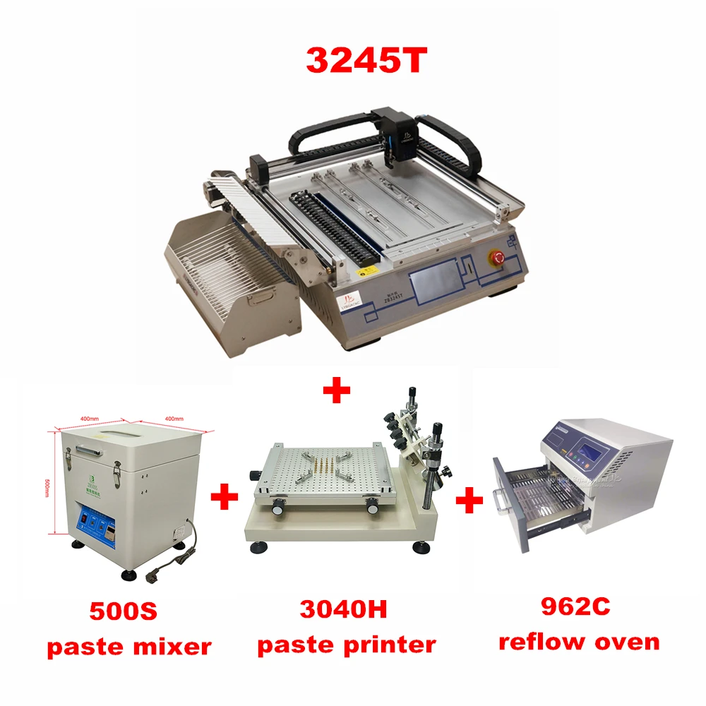 

Desktop SMT Pick and Place Machine 2 Heads ZB3245T Reflow Oven 962C Screen Stencil Printer ZB3040H SMT Solder Paste Mixer ZB500S