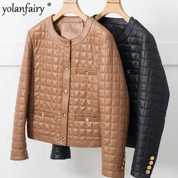 Natural Leather Sheepskin Coat Women's Genuine Leather Jacket Round Neck 2023 Autumn Winter New Trend Short Top Jaqueta Feminina