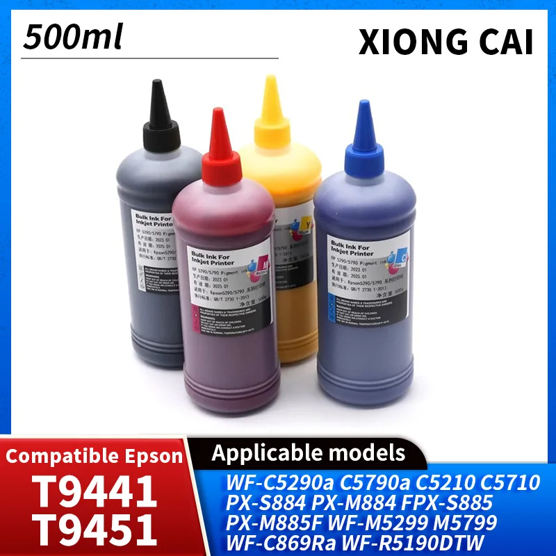 500ml Pigment Ink compatibility For Epson T9451 T9481 T9441 T902XL WF-C5290a C5790a C5210 C5710 PX-S884 M884 Printer Waterproof