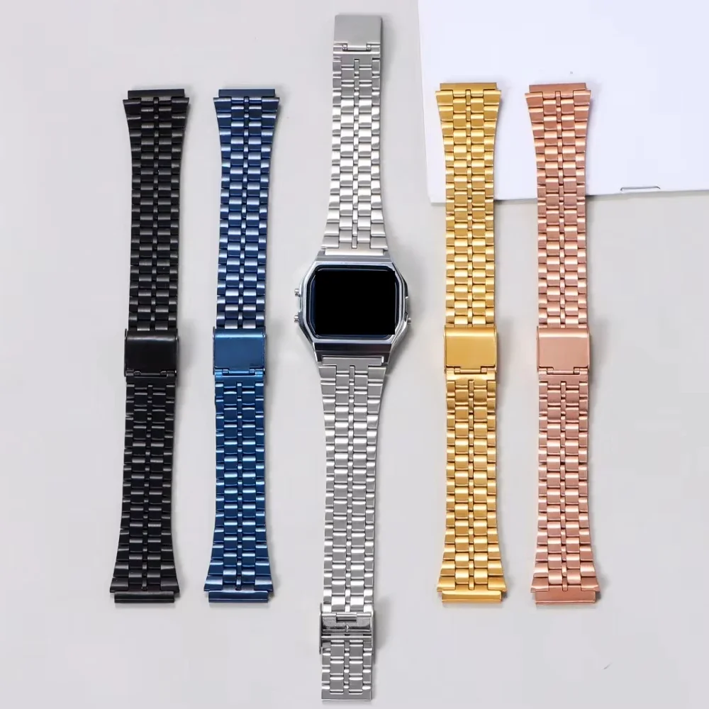 Cinturino per orologio in acciaio inossidabile da 18 mm per AE1200 1300 F-91W SGW400 F91W F84 F105 108 A158W 168 ae1200 Cinturini in metallo per bracciale da donna
