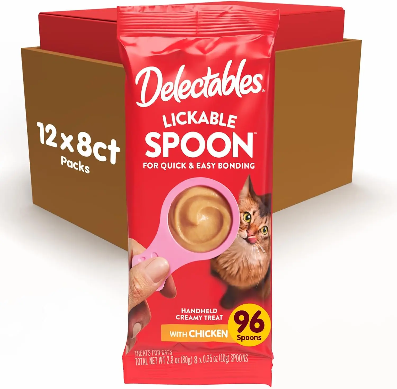 

Лакомства для кошек Lickable Spoon: влажные пюре с курицей без клеточного содержания, не оставляющие следов, без консервантов, 96 шт.