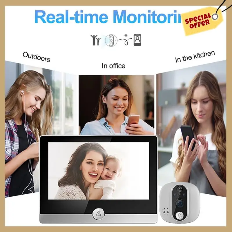 Google Alexa 스마트 라이프 용 Tuya 1080P Wifi 도어 벨 카메라 무선 전자 초인종 PIR 모션 탐지기-WMAN