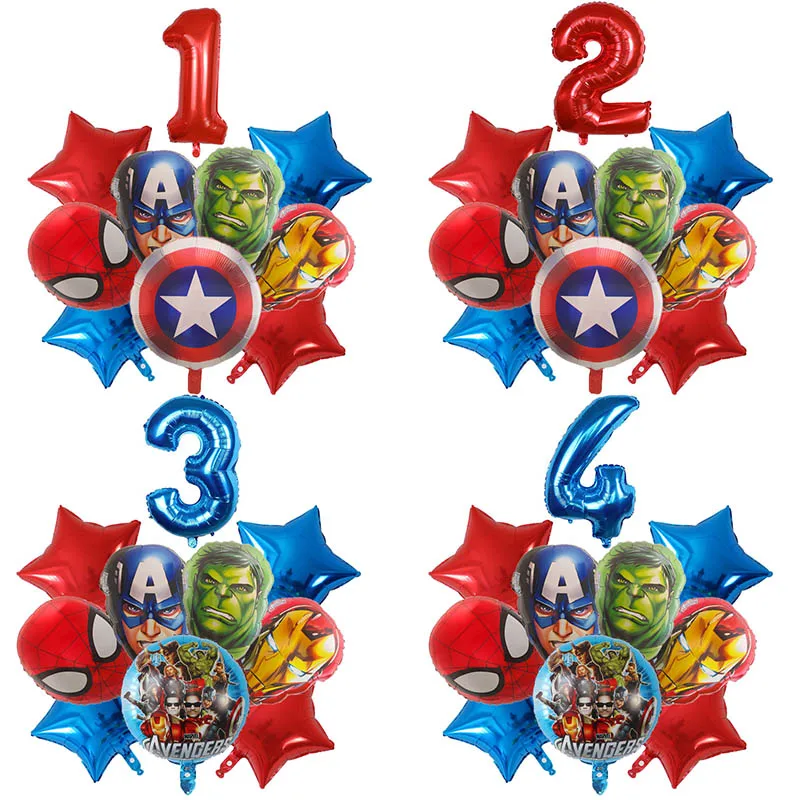 10pcs Cartoon Spiderman Aluminum Foil Balloons Kids Birthday Party Decoration Baby Shower Iron Man Hero Air Globos Gifts Toys