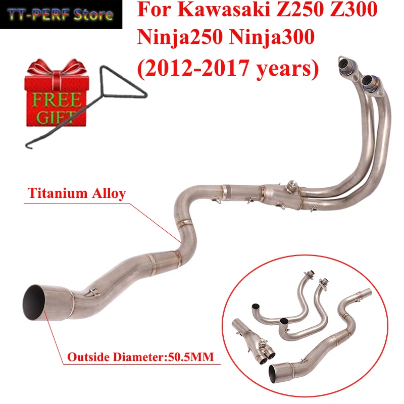

Титановый сплав для Kawasaki Ninja 250 300 Z250 Z300 Ninja250 EX250M 2012-2017 выхлопная труба мотоцикла, передняя соединительная труба 51 мм