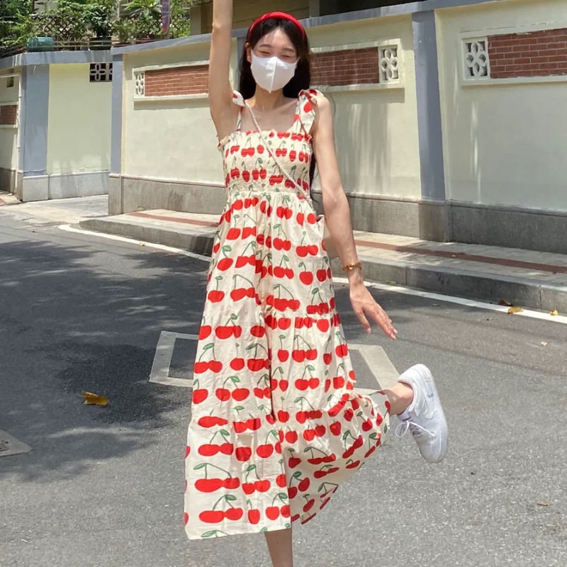 本日限定　Cherry Pattern Camisole Dress 本日限定 Cherry Pattern Camisole Dress pale mauve / navy] Cherry