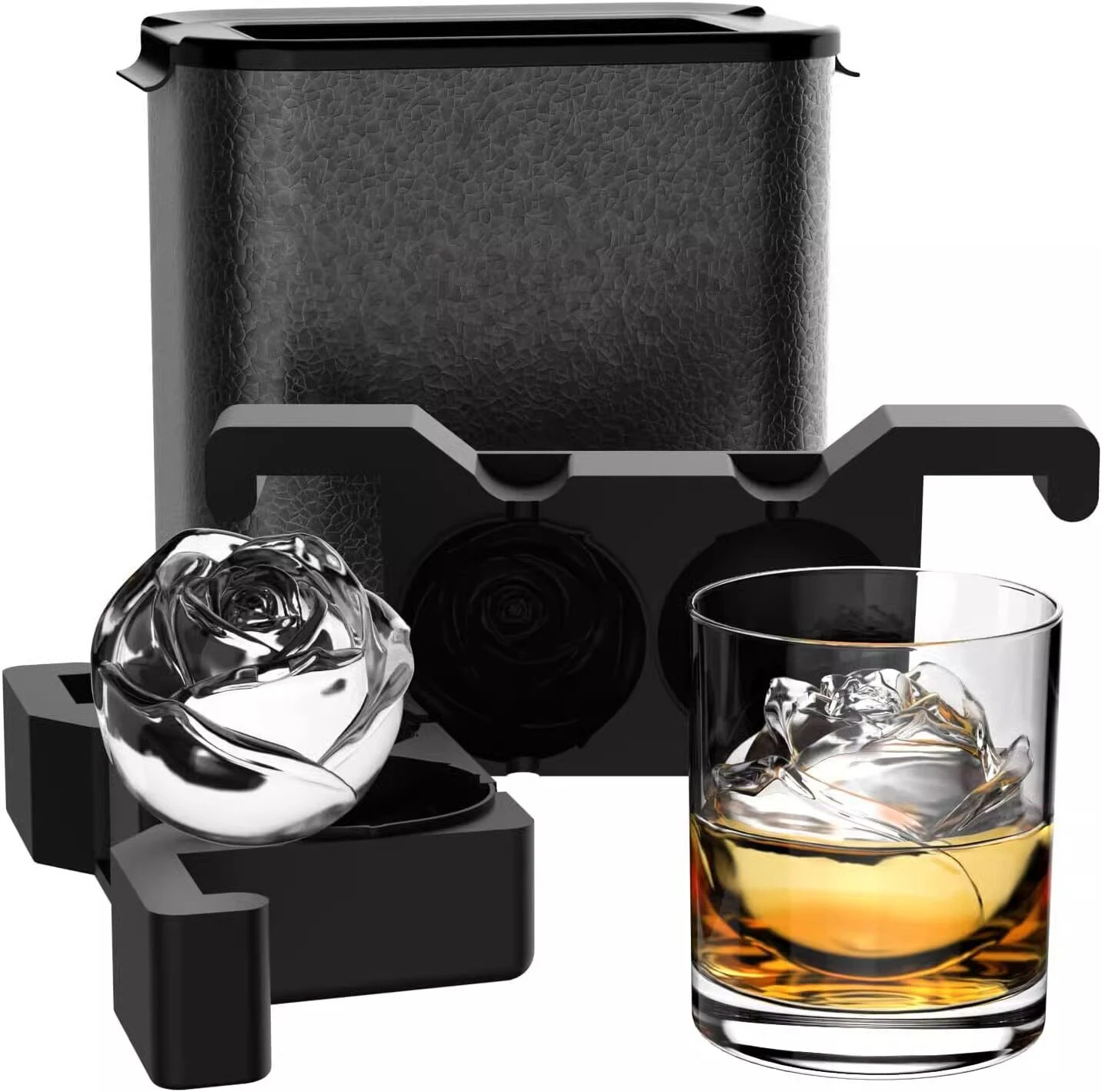 High-End Bubble-Free Rose Diamond Crystal Clear Ice Cube Maker Easy-Remove Bartender-Quality Ice Balls Sphere Ice Mold