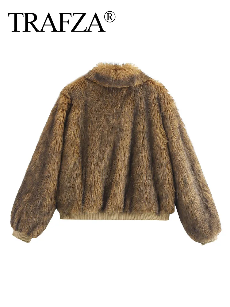TRAFZA elegante donna maniche lunghe tasche laterali capispalla Vintage Casual donna inverno colletto rovesciato cerniera anteriore cappotti caldi