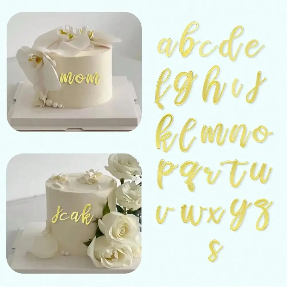 1set Golden Mirror Acrylic A-Z English Letter Alphabet Cake Decorating for Birthday Party Wedding DIY Decoration Cake Toppers ﻿