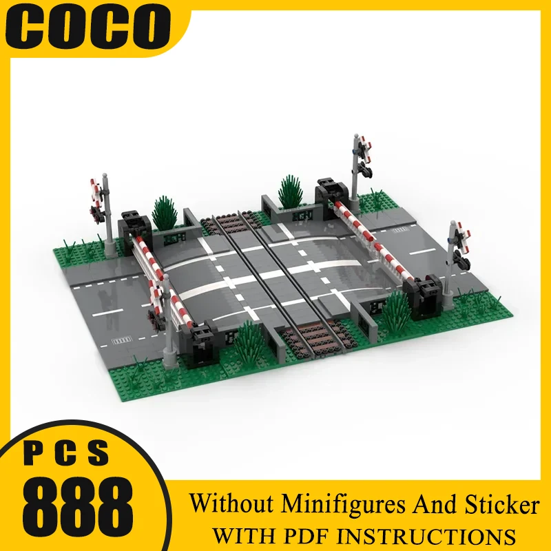 

City Street View Moc Building Bricks Railroad Crossing Train Model Technology Modular Blocks Gifts Toys For DIY Sets Assembly