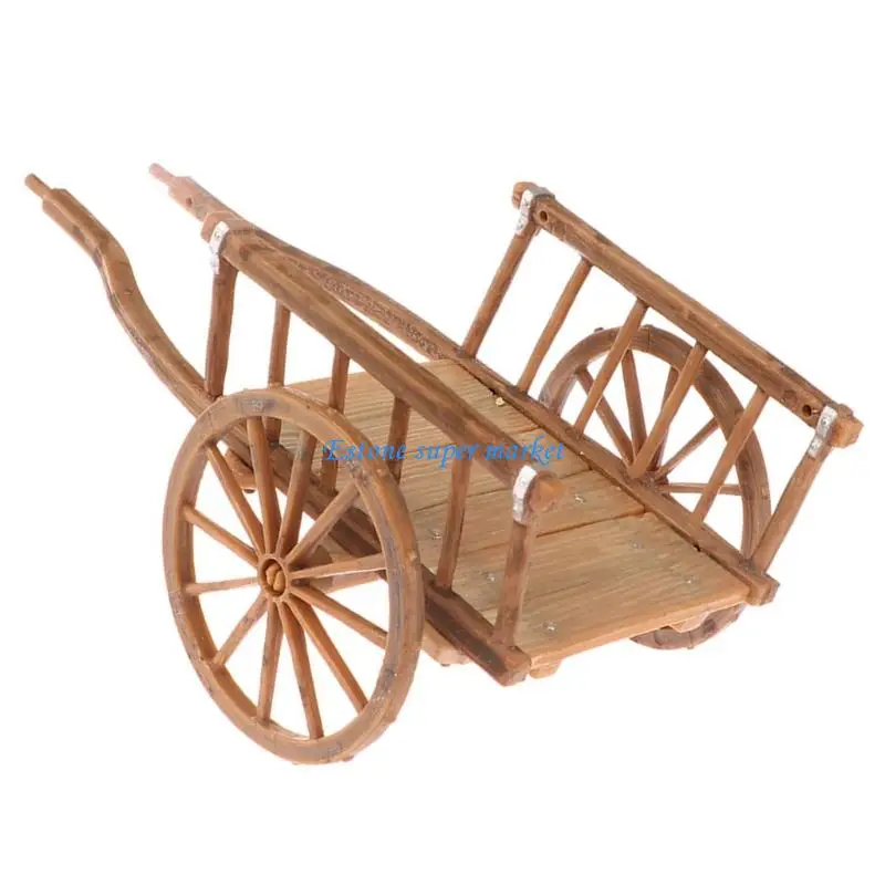 

090B 1/12 Scale Farm Scene Wagon Toy Movable Wooden Cart For Dollhouses Model Landscape Decoration