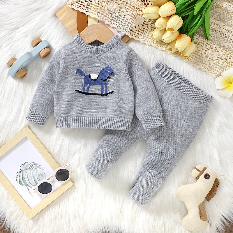 Winter Baby Boys Clothes 0-9m Autumn Outwear Newborn Girls Full Sleeves Sweaters Jumpers+Pants Outfits Sets 2pcs Infant Knitwear