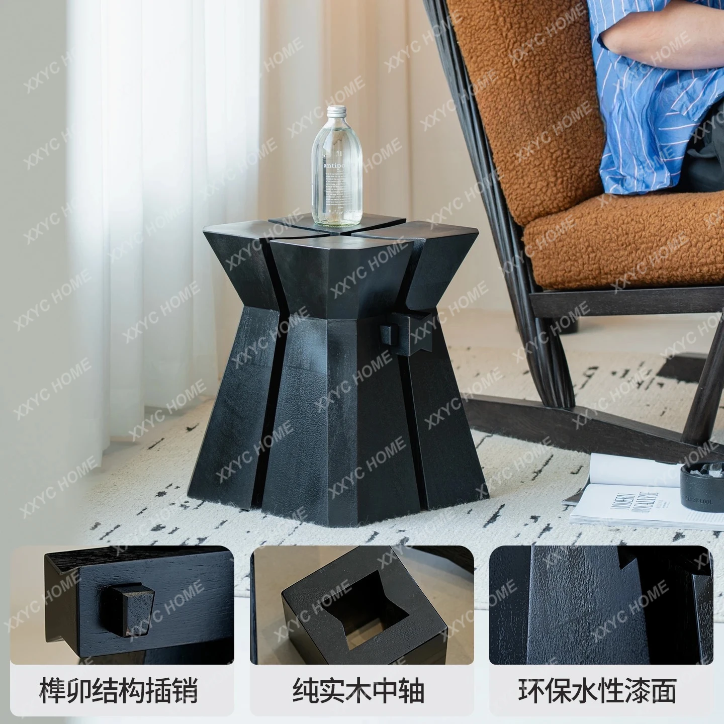 Mortise and tenon low stool New Chinese living room shoe changing stool Original pure solid wood creative small stool