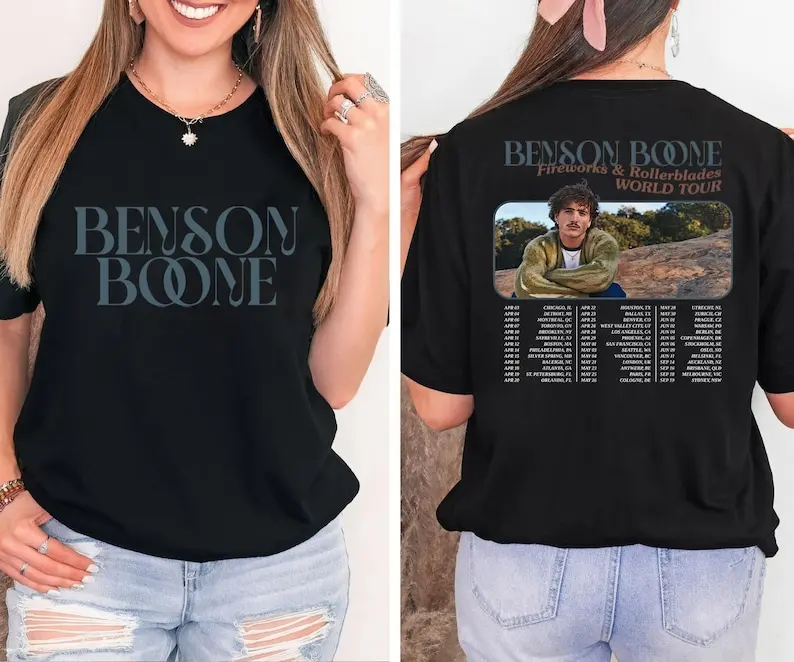 Benson Boone T-shirts, Hip-hop Rock World Tour Shirts, Unisex Oversized Short-sleeved Crewneck Goth Streetwear