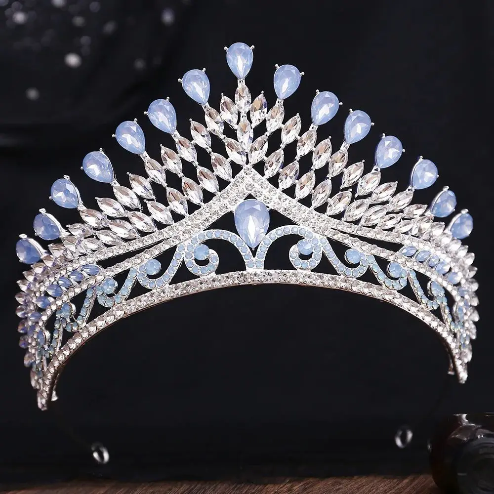 

DIEZI 8 Colors Baroque Blue Opal Tiara For Women Wedding Party Luxury Bridal Bride Crystal Crown Hair Accessories Jewelry