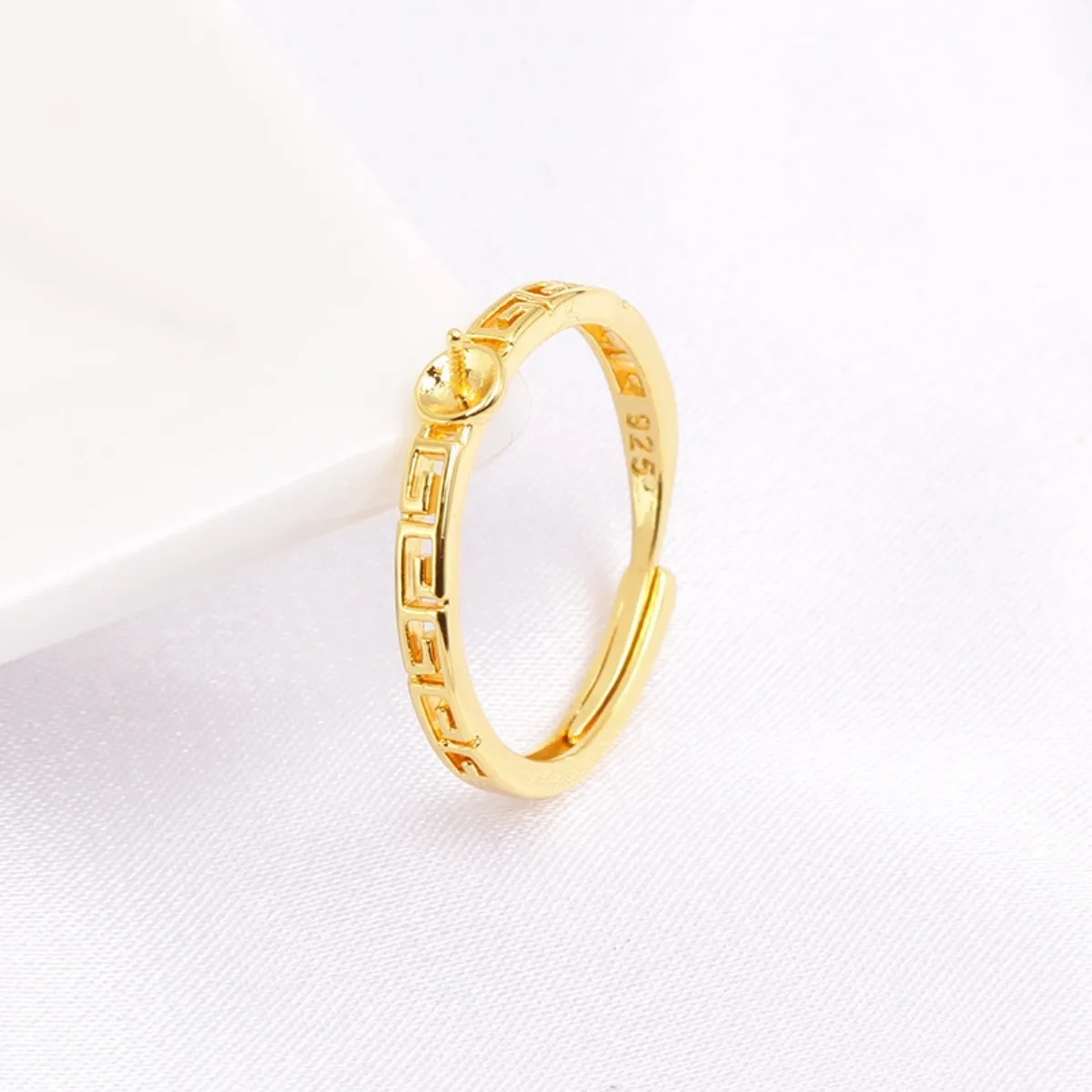 14K Gold Filled Brass Hollow Open Ring Base Elegant For Women DIY Pearl Jewelry Making