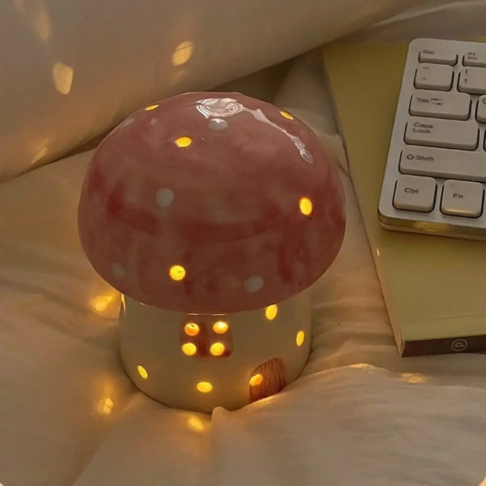Table Decor Lamp Mushroom Night Light Sleeping Nordic Bedside Night Light LED Eye Protection Ceramic Night Light Birthday Gift