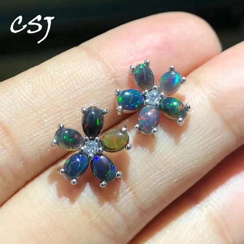 

CSJ 100% Natural Black Opal Earring 925 Sterling Silver Ethiopia Gemstone Oval3*4mm for Women Party Birthday Jewelry Gift