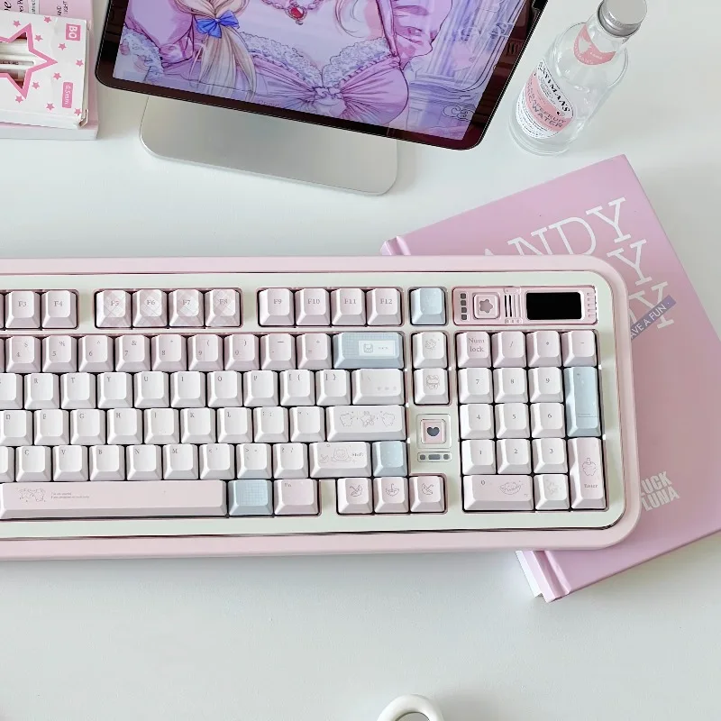 Lazy Cat Theme Keycaps Set PBT Custom Original Handmade Cherry Profile Sublimation Cute Cartoon Keycaps for Mechanical Keyboard