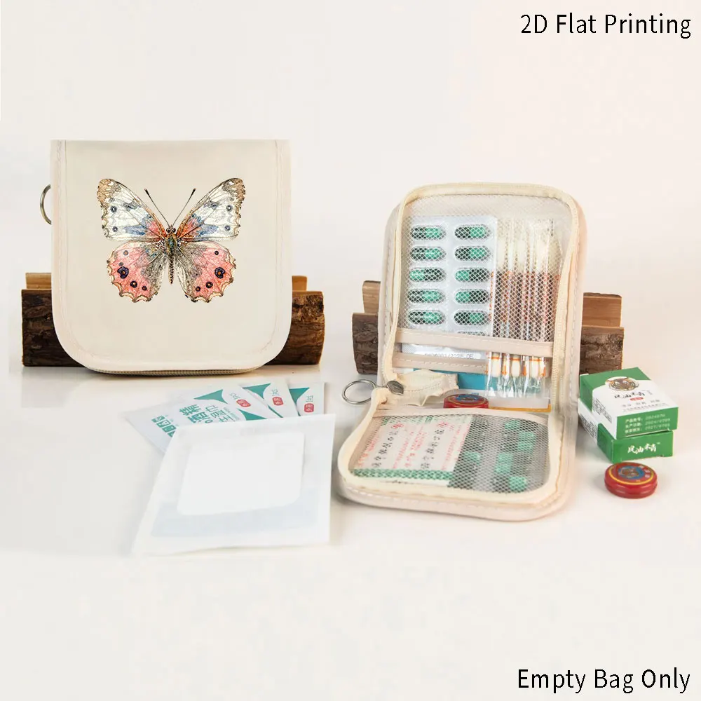 Watercolor Butterfly Print Portable Medicine Bag, Multi Compartments Double Mesh Pocket, Lightweight First Aid Pouch for Travel