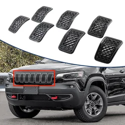 7PCS Car Front Bumper Central Grill Cover Trim Replace Mesh Honeycomb Racing Grilles For Jeep Cherokee 2019 2020 2021 2022